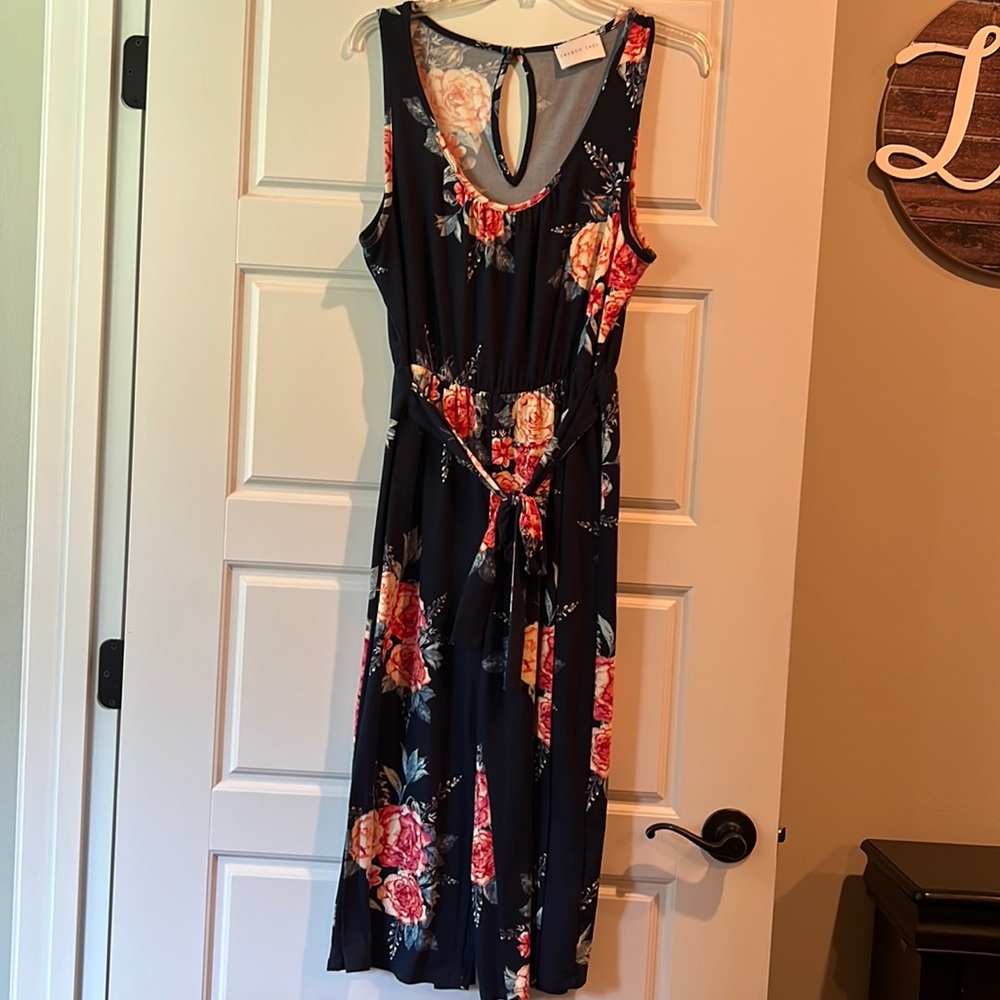 Isabella Cropped Brushed Knit Floral Jumpsuit w/ Tie Waist